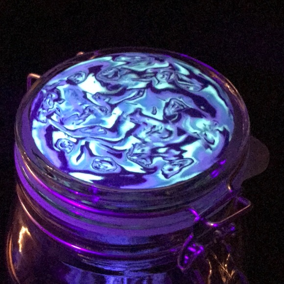 Large Glass jar w/gIow-dark polymer clay accents - Picture 1 of 3